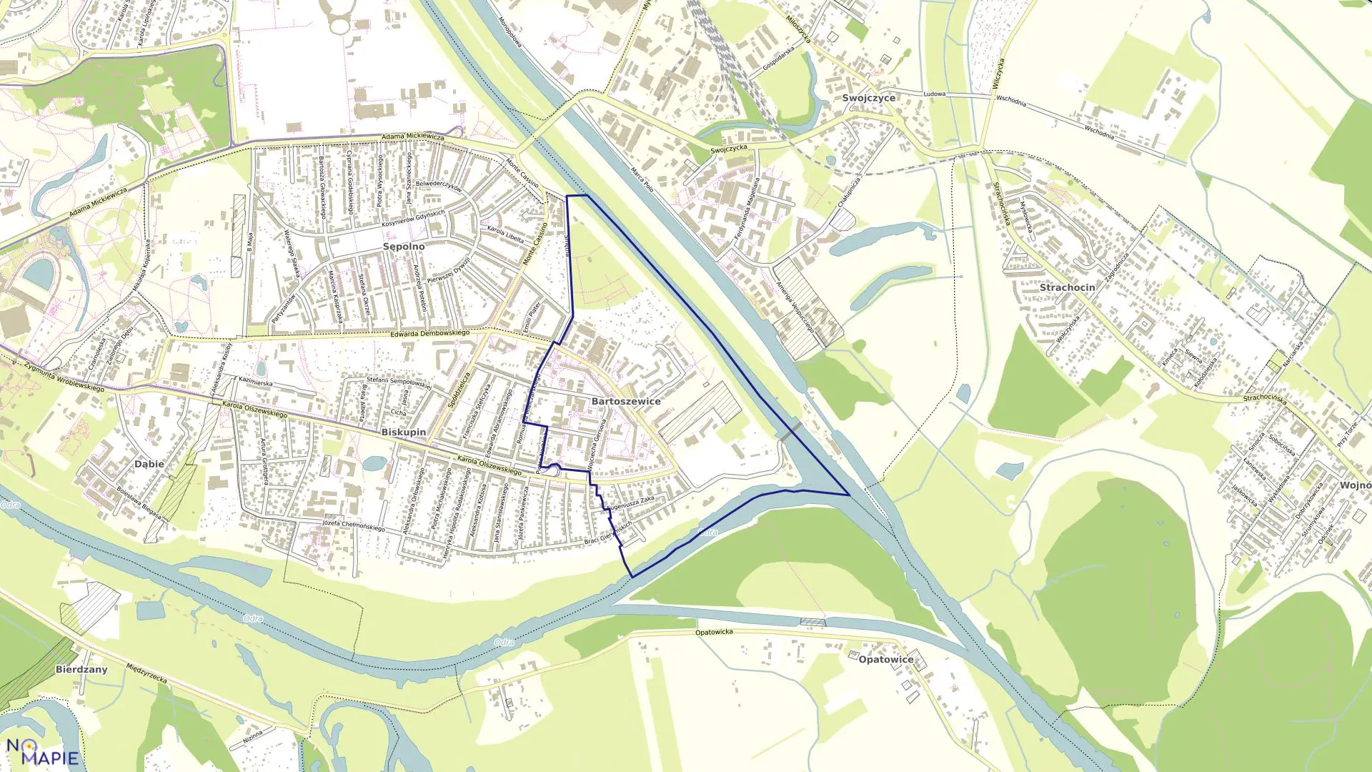 Mapa obrębu Bartoszowice w mieście Wrocław