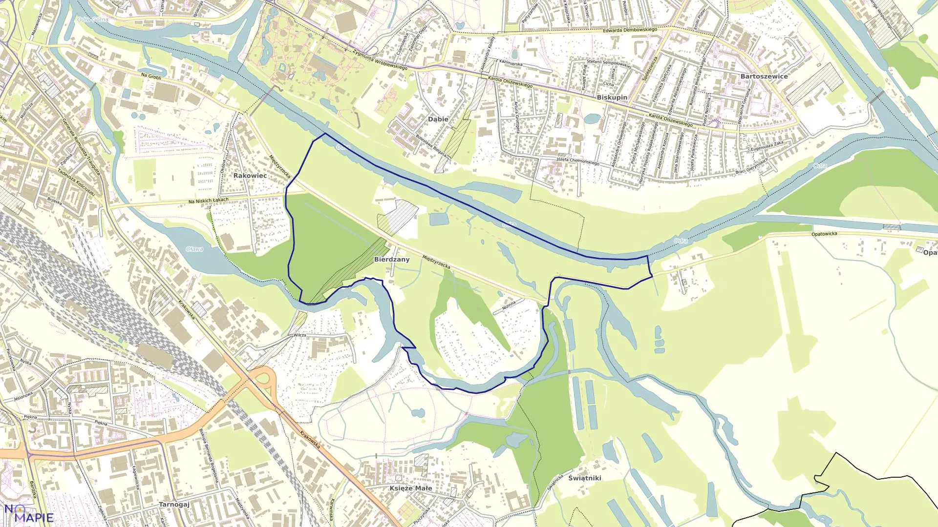 Mapa obrębu Bierdzany w mieście Wrocław