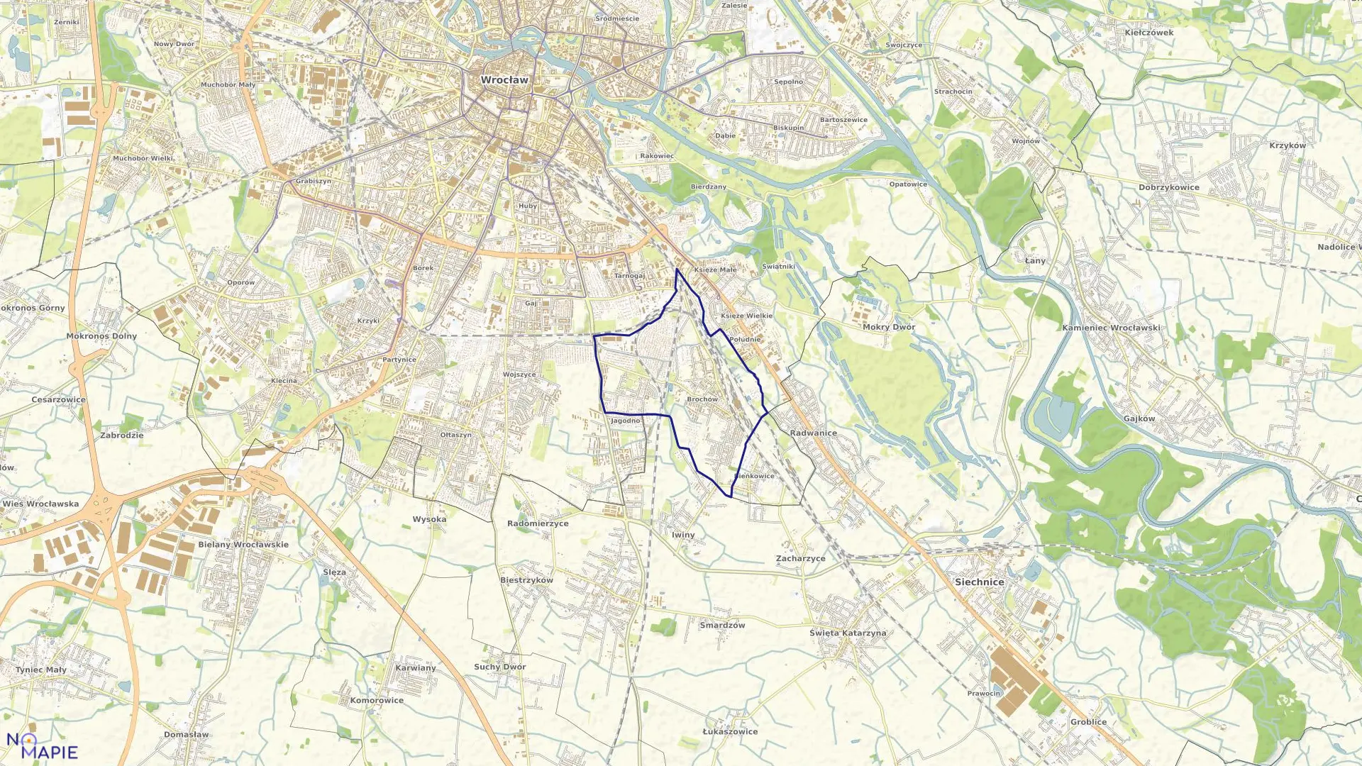 Mapa obrębu Brochów w mieście Wrocław