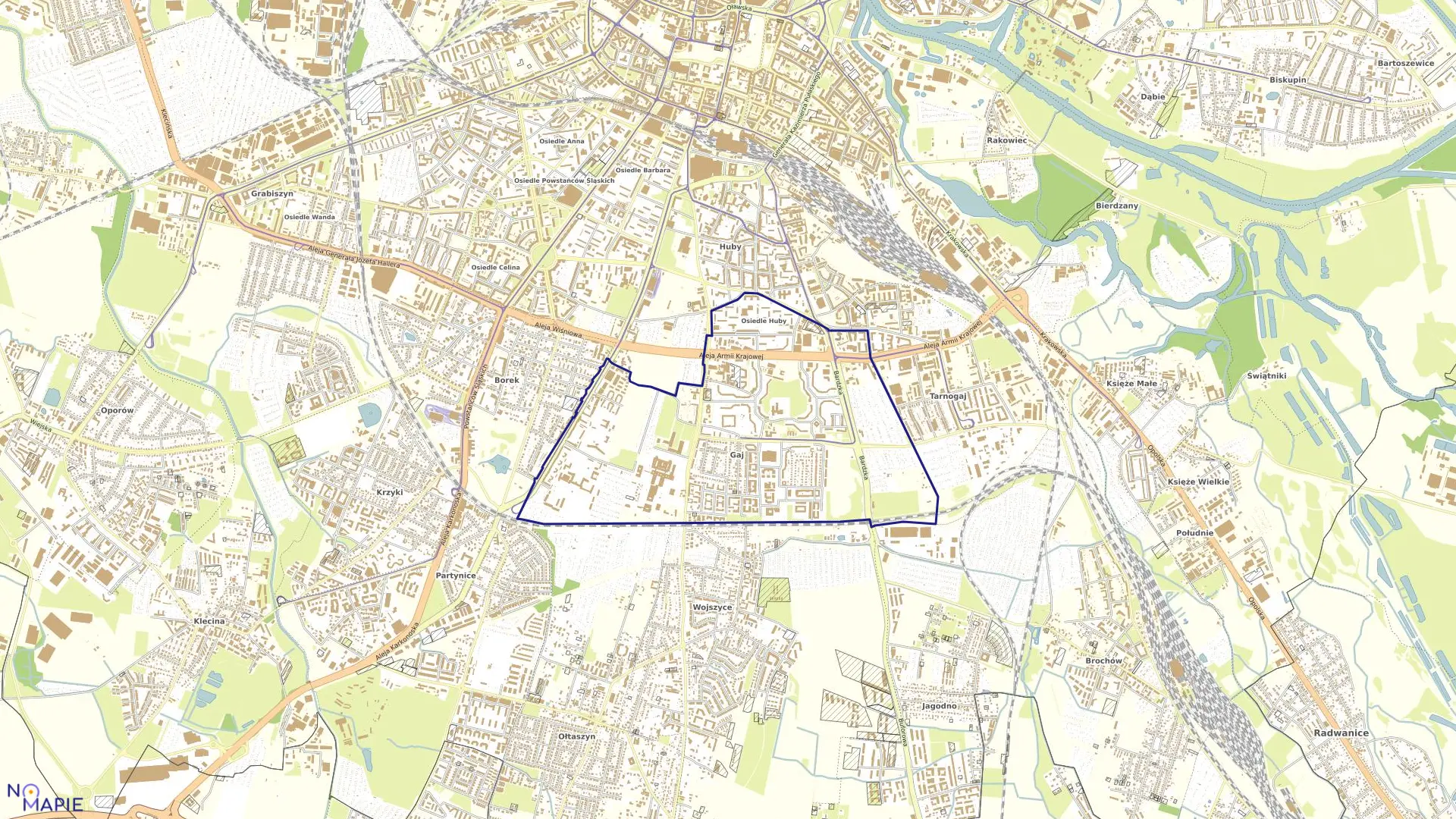 Mapa obrębu Gaj w mieście Wrocław