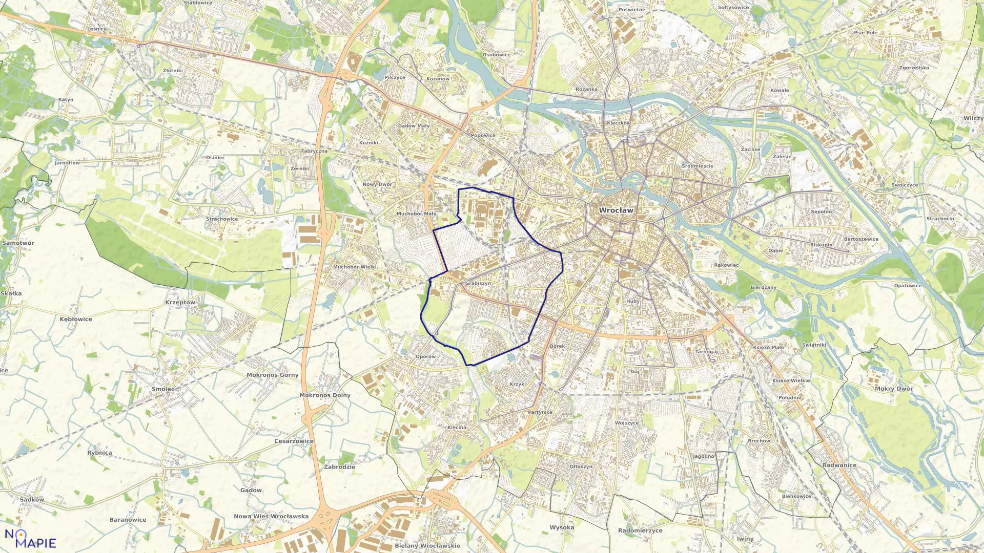 Mapa obrębu Grabiszyn w mieście Wrocław