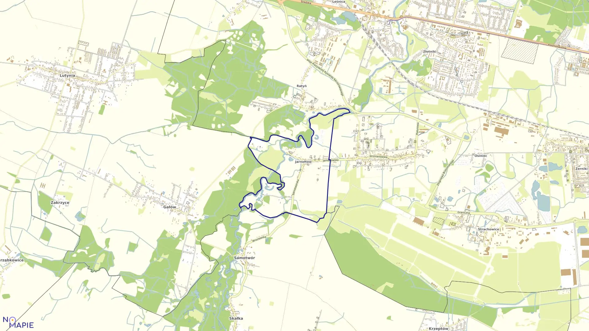 Mapa obrębu Jarnołtów w mieście Wrocław