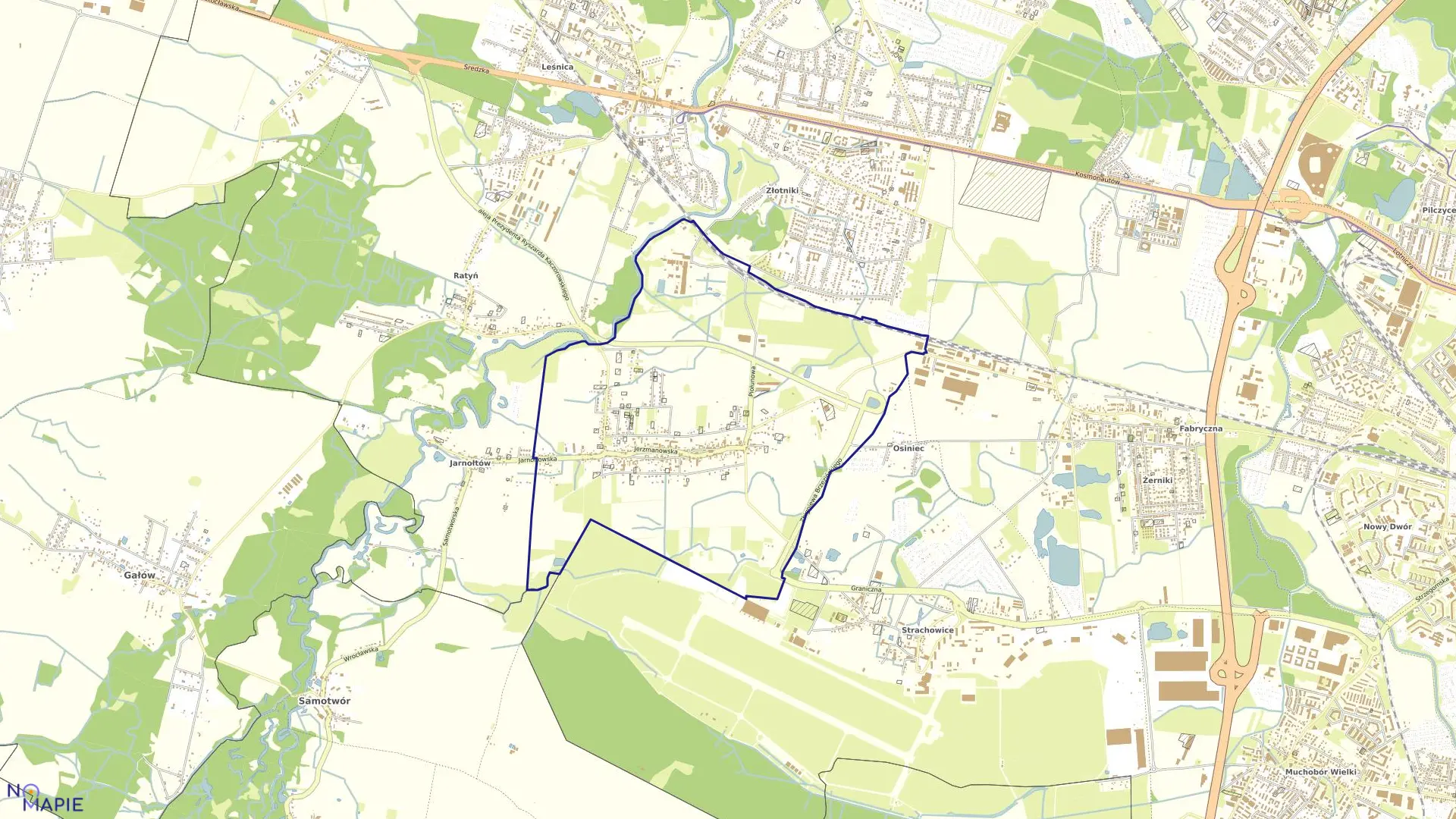 Mapa obrębu Jerzmanowo w mieście Wrocław