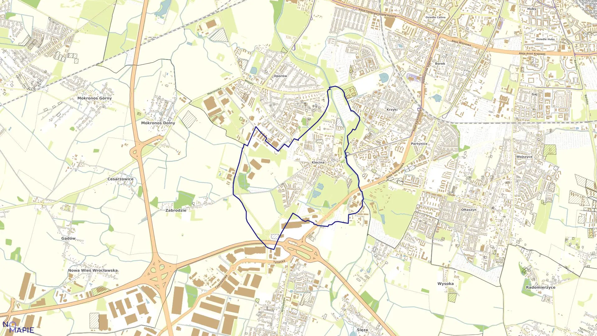 Mapa obrębu Klecina w mieście Wrocław