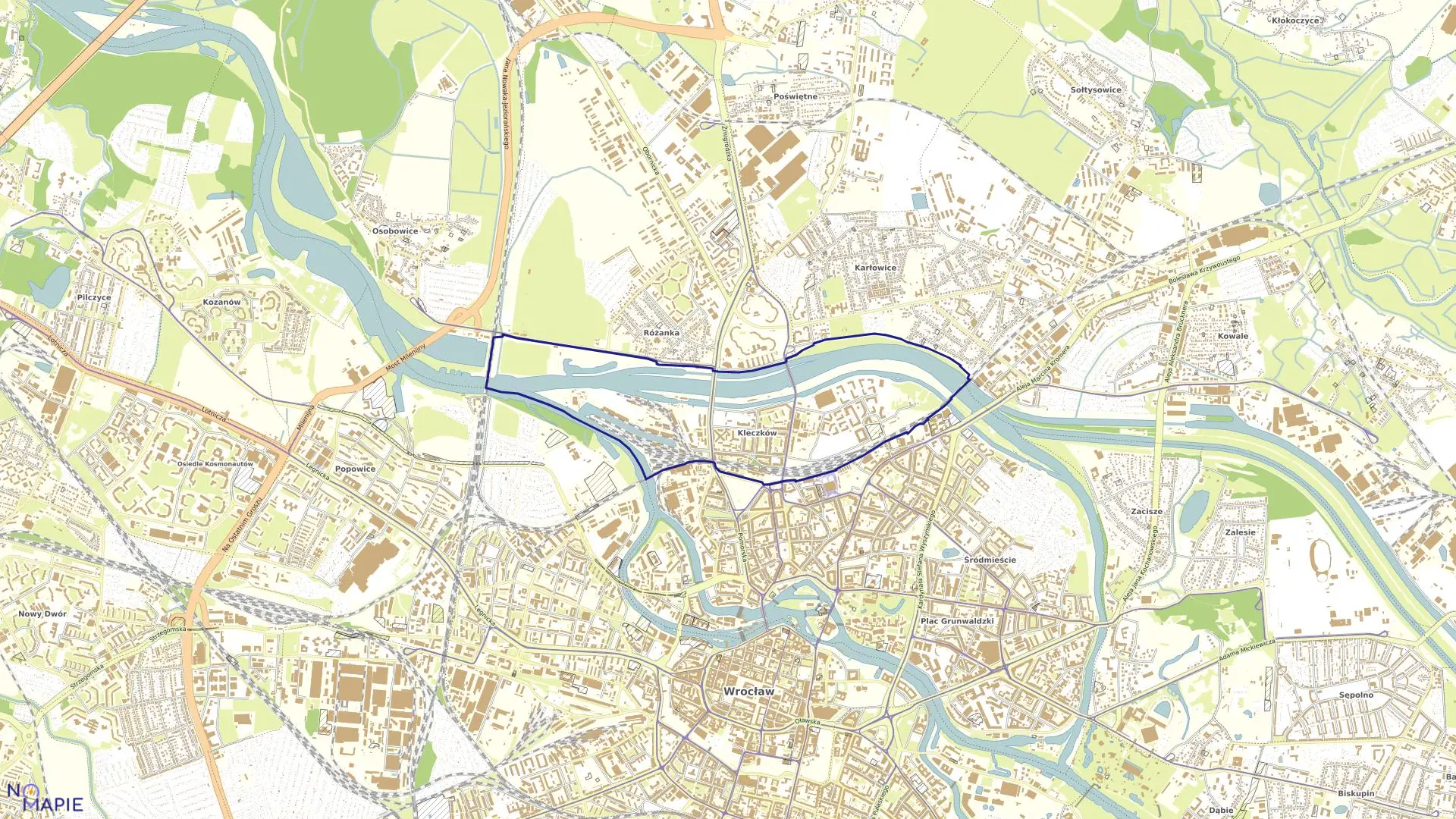 Mapa obrębu Kleczków w mieście Wrocław