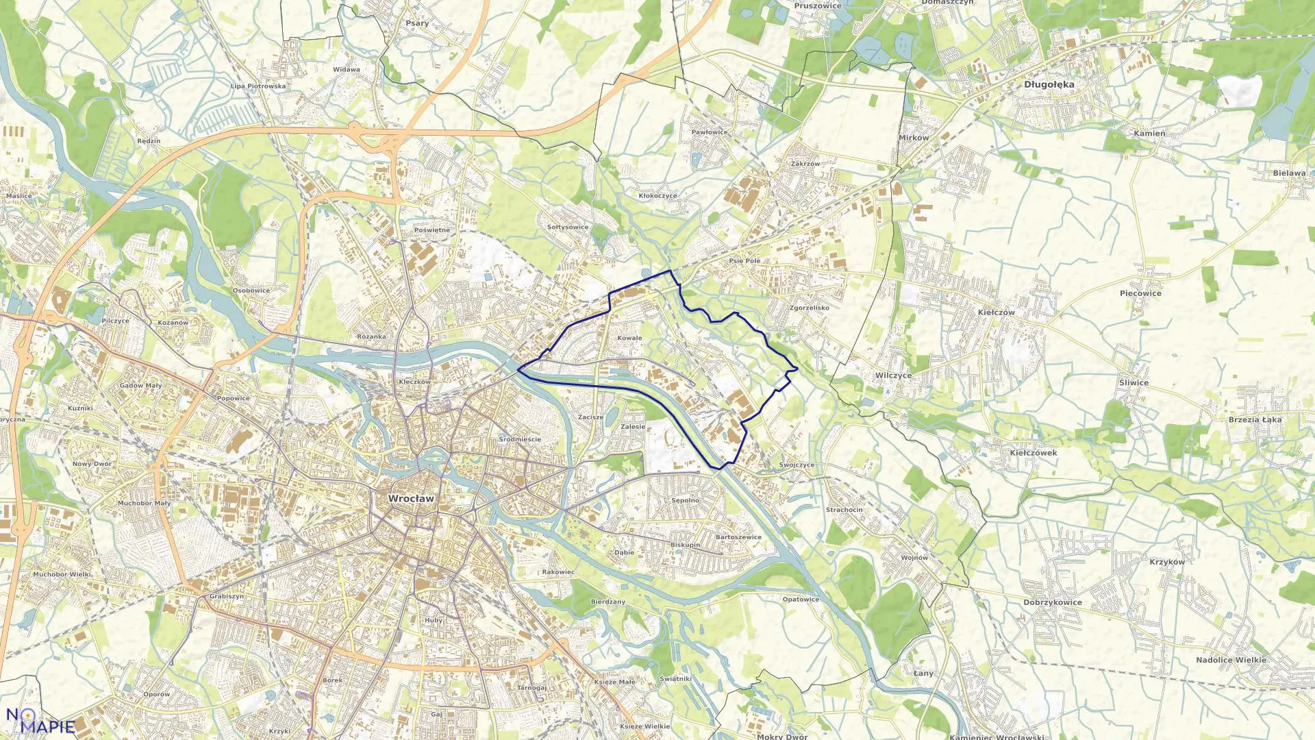 Mapa obrębu Kowale w mieście Wrocław