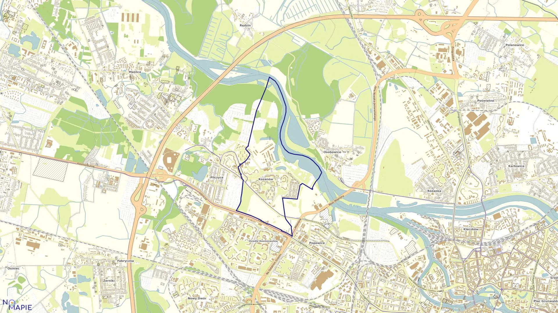 Mapa obrębu Kozanów w mieście Wrocław