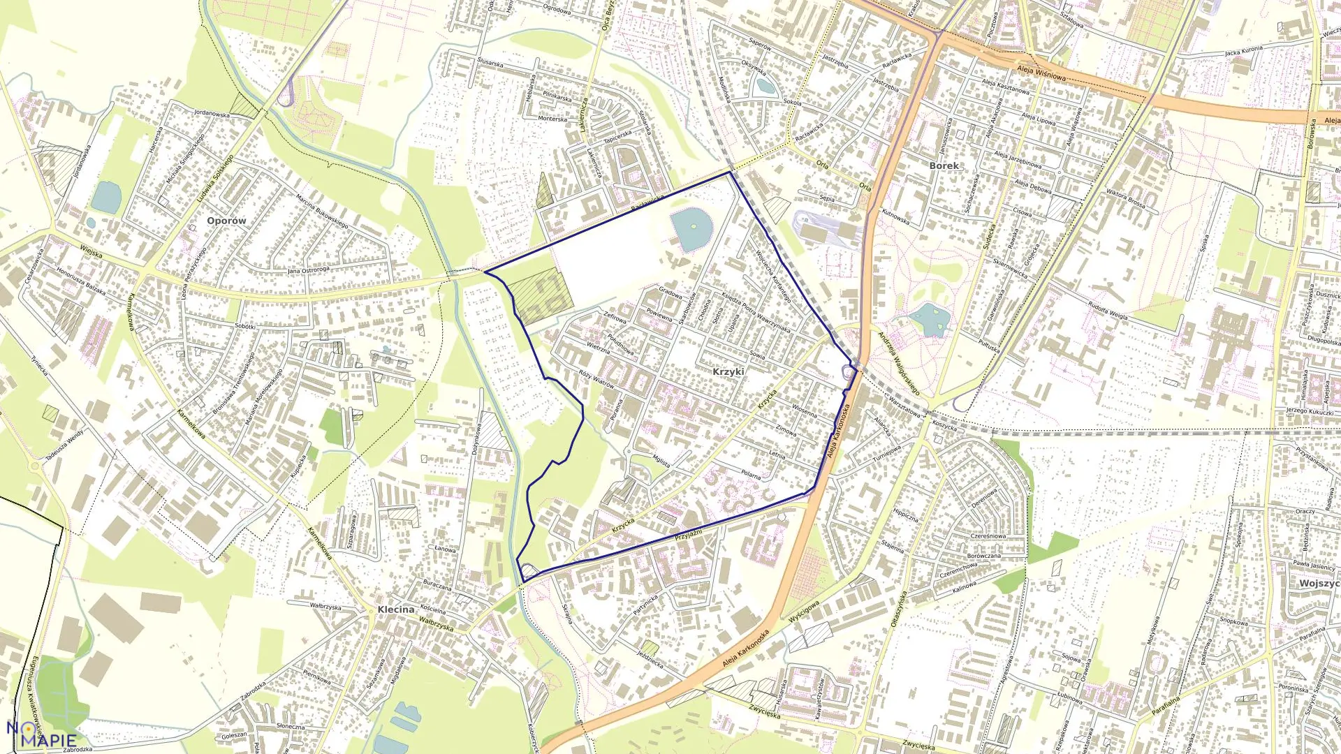 Mapa obrębu Krzyki w mieście Wrocław