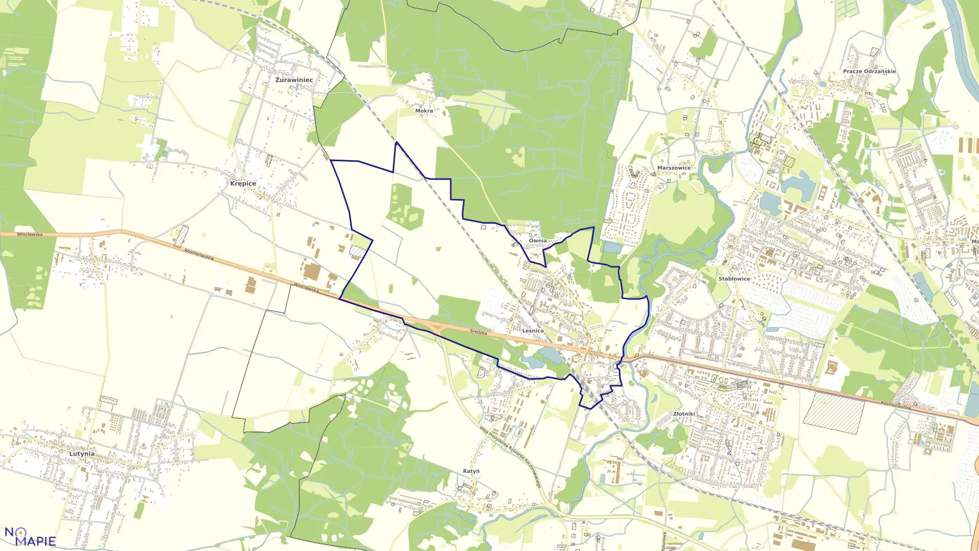 Mapa obrębu Leśnica w mieście Wrocław