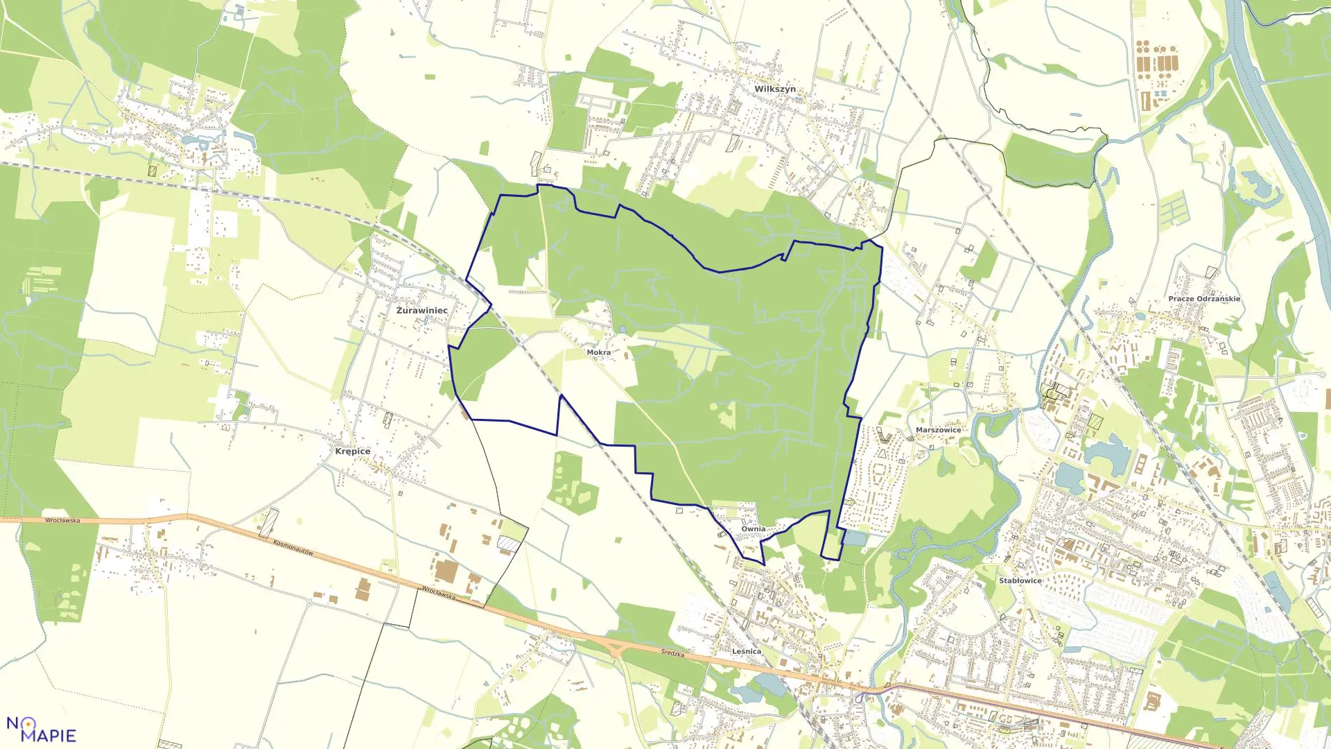 Mapa obrębu Mokra w mieście Wrocław