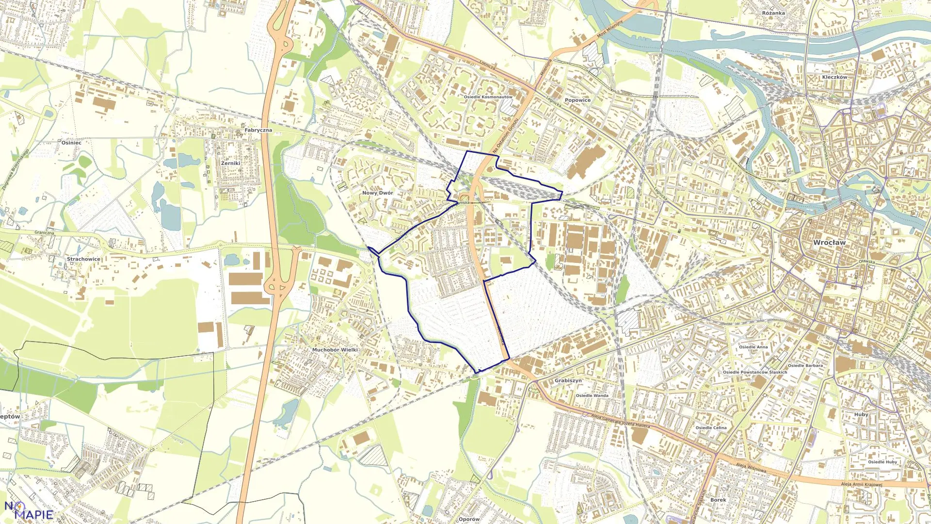 Mapa obrębu Muchobór Mały w mieście Wrocław