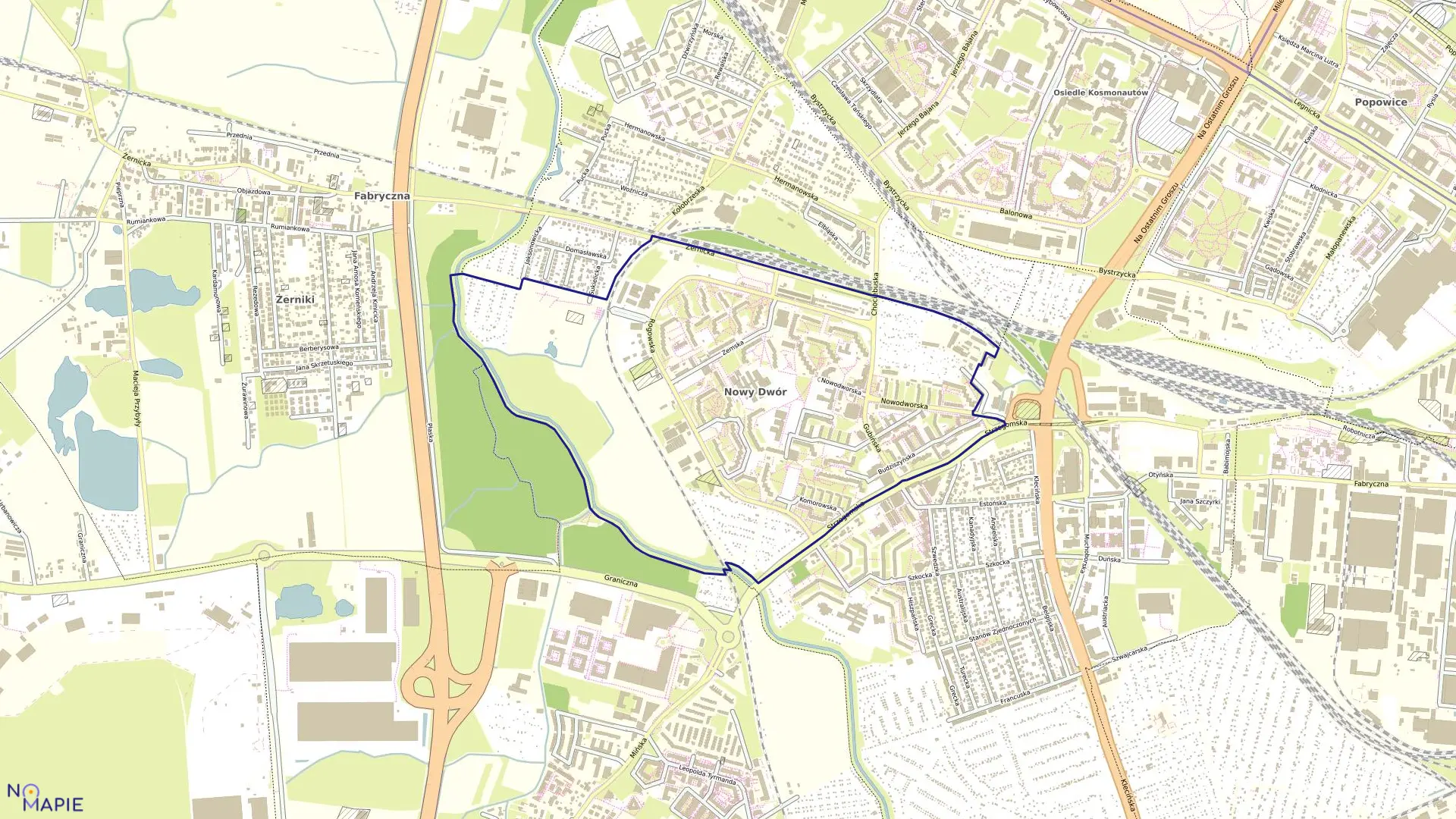 Mapa obrębu Nowy Dwór w mieście Wrocław