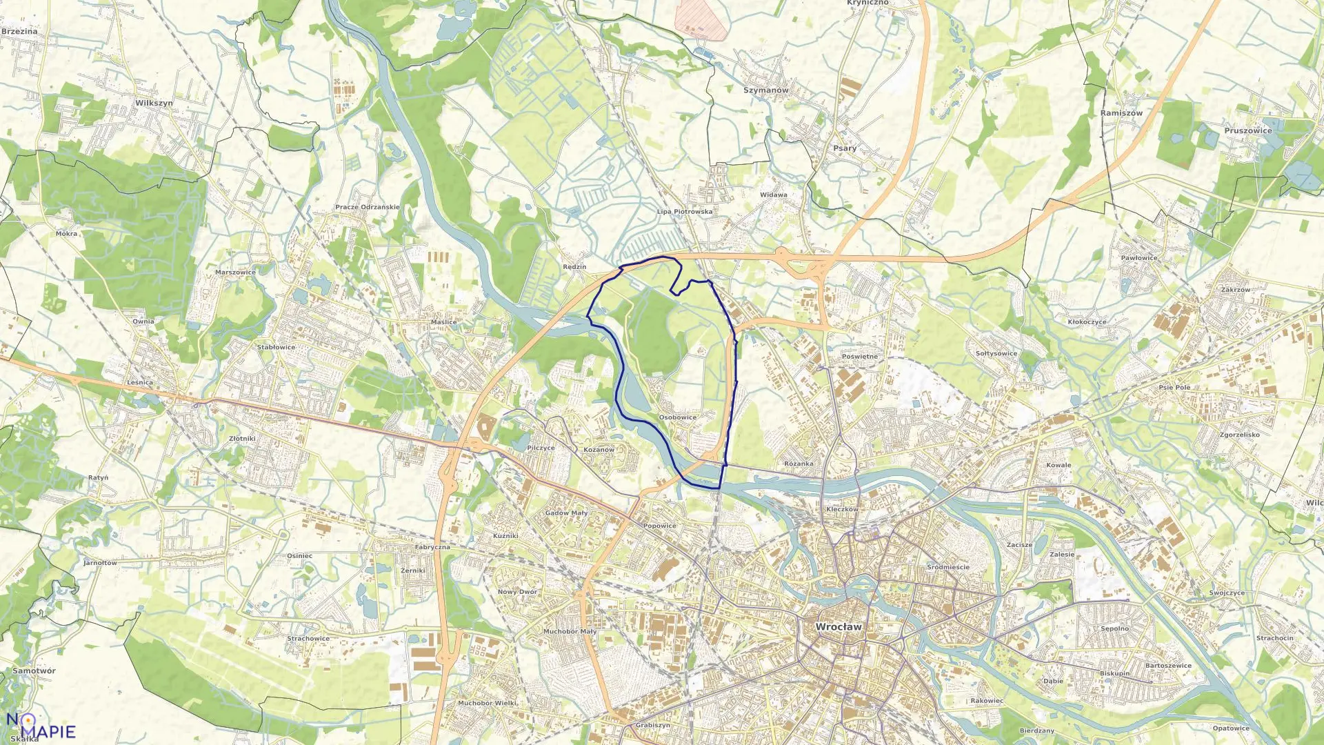 Mapa obrębu Osobowice w mieście Wrocław