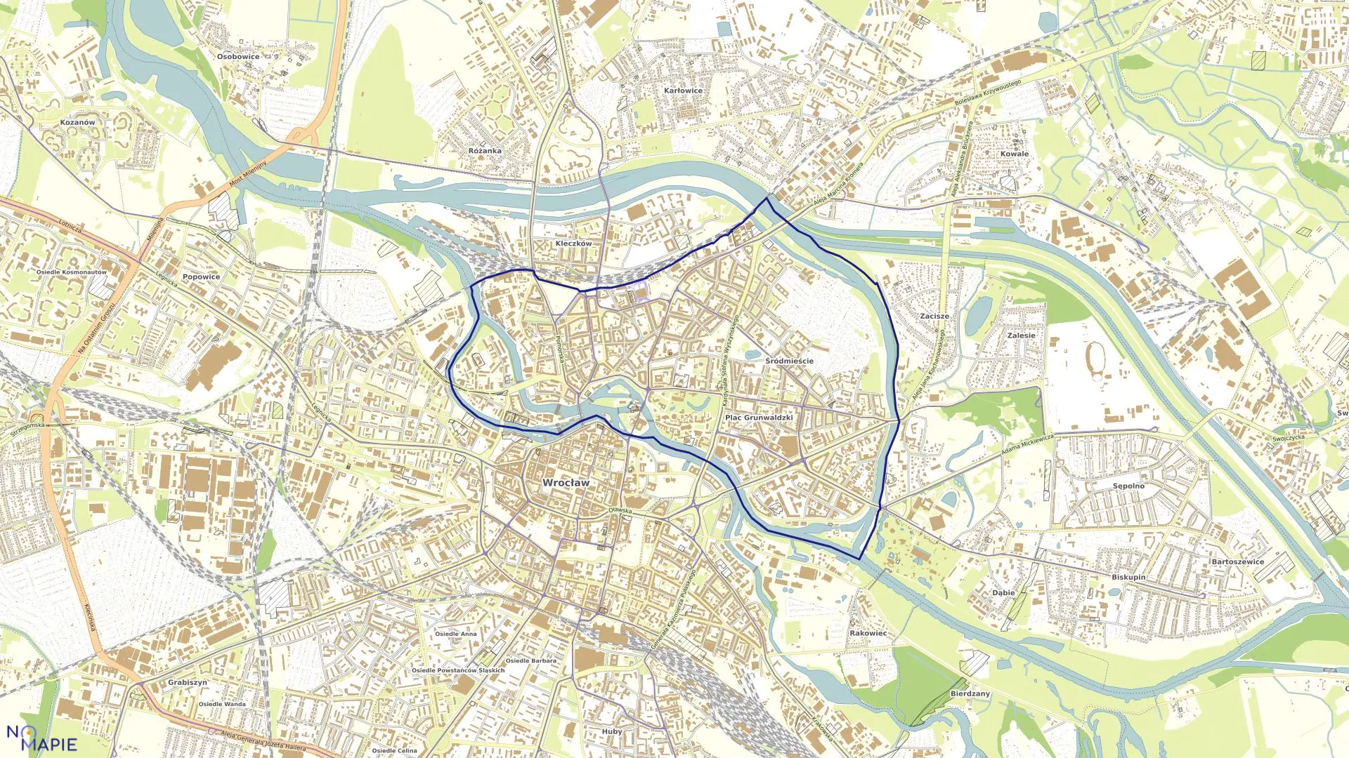 Mapa obrębu Plac Grunwaldzki w mieście Wrocław