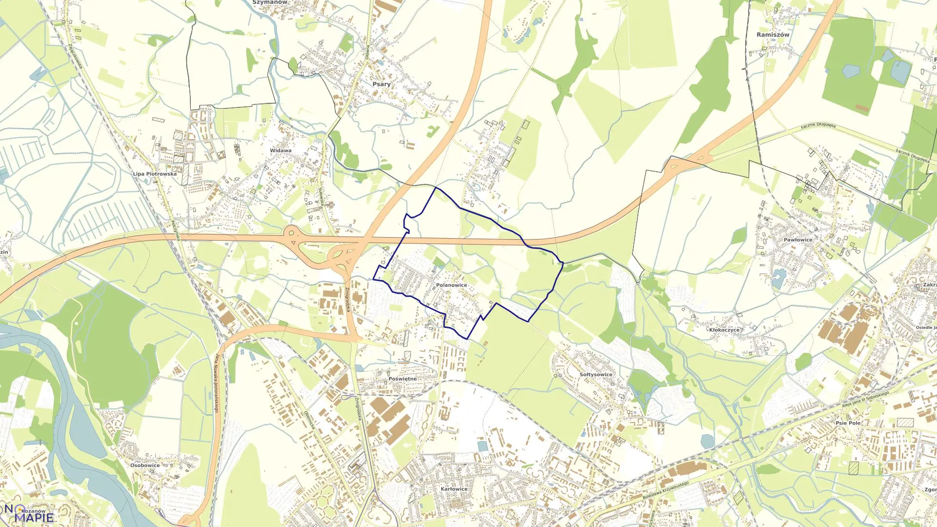 Mapa obrębu Polanowice w mieście Wrocław