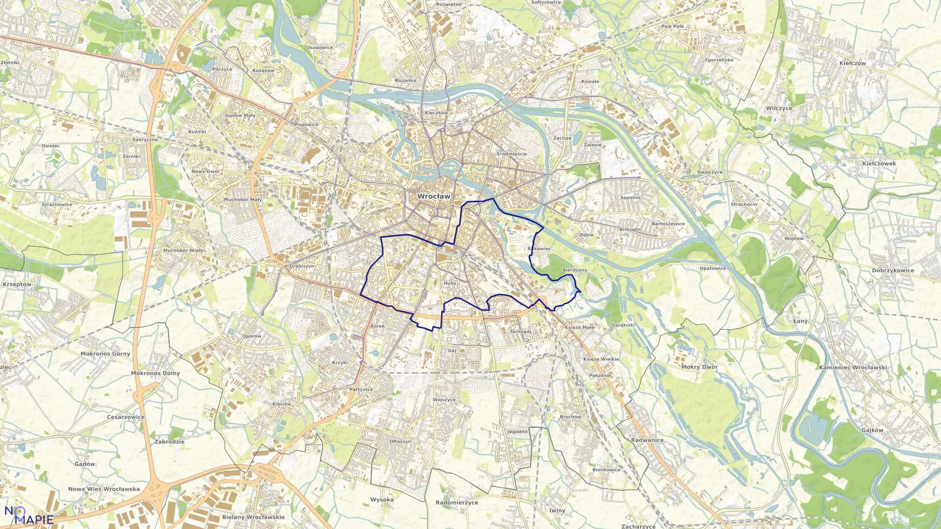 Mapa obrębu Południe w mieście Wrocław