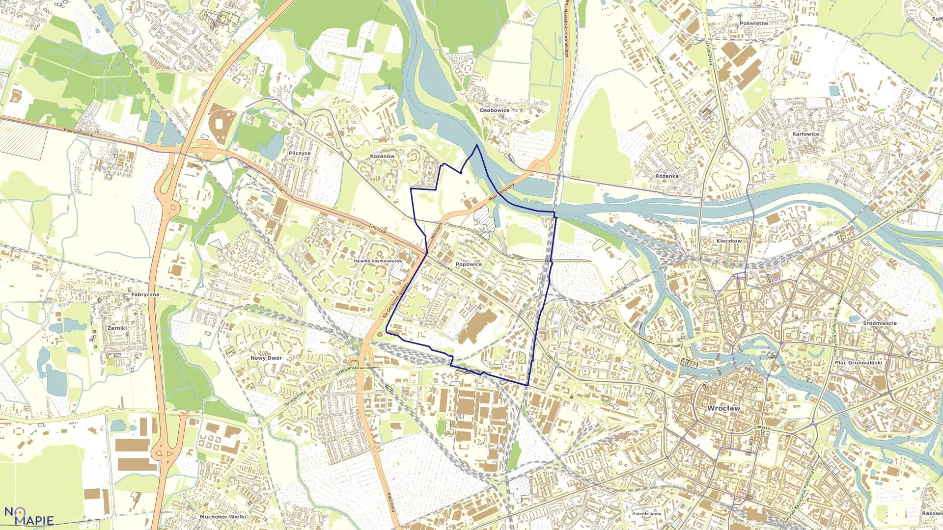 Mapa obrębu Popowice w mieście Wrocław