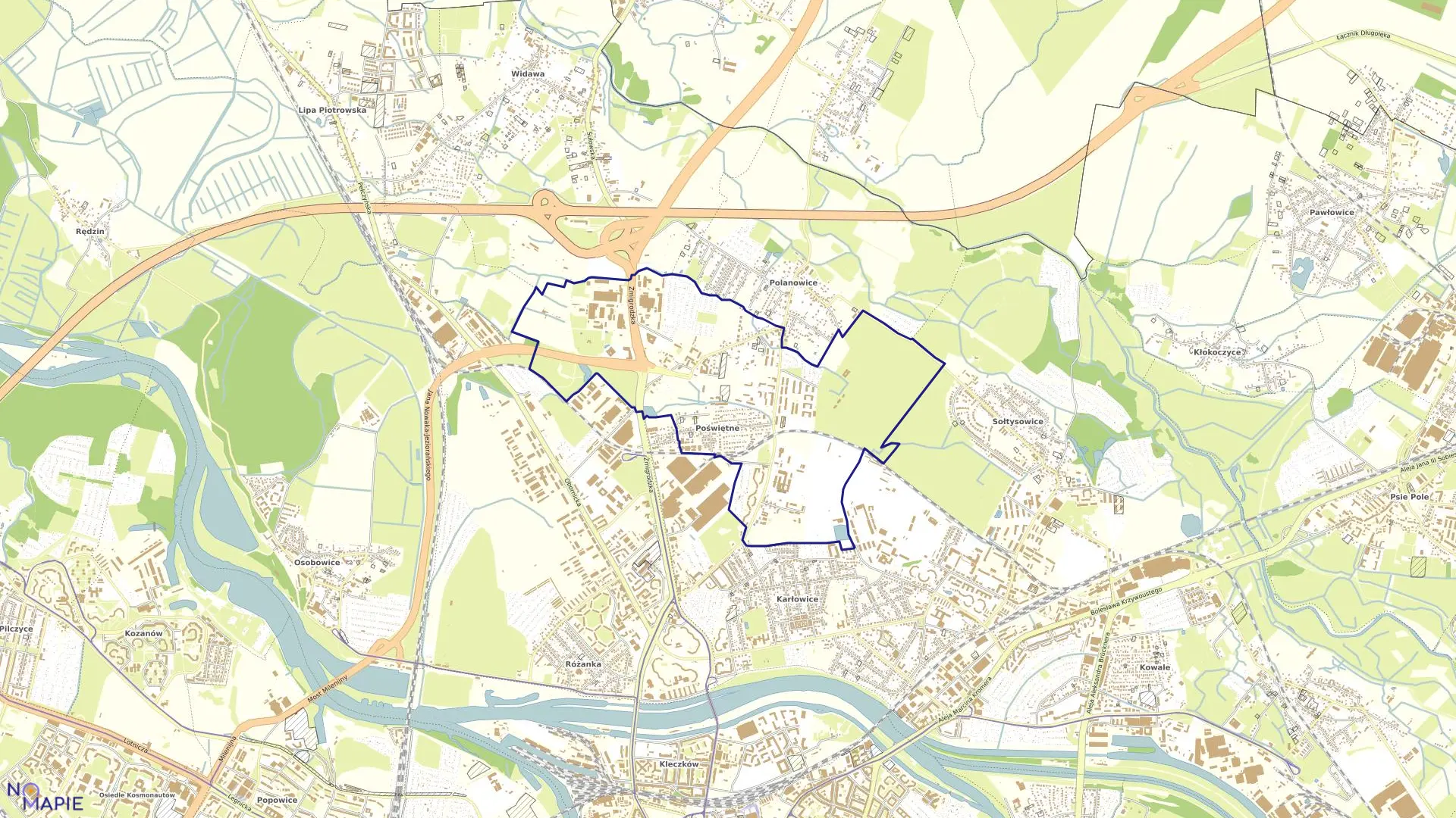 Mapa obrębu Poświętne w mieście Wrocław