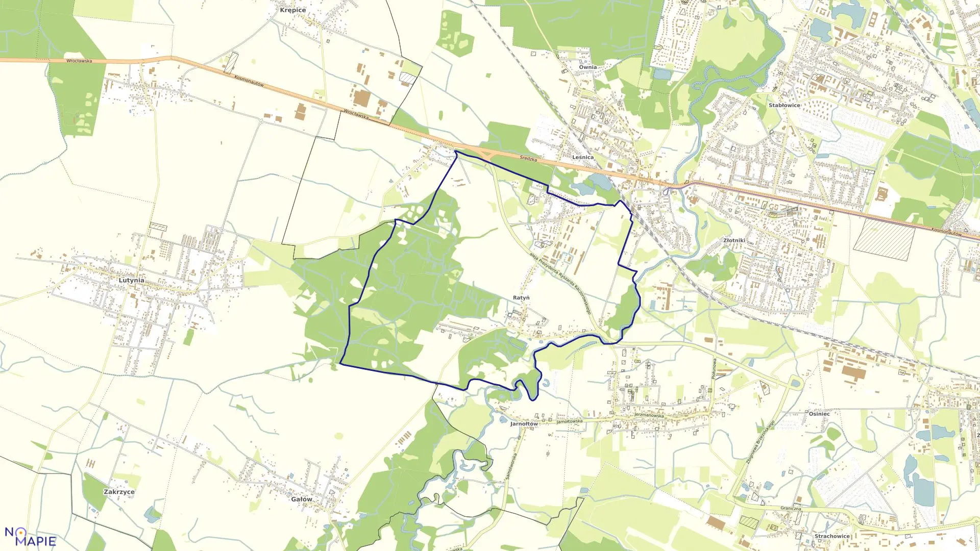 Mapa obrębu Ratyń w mieście Wrocław