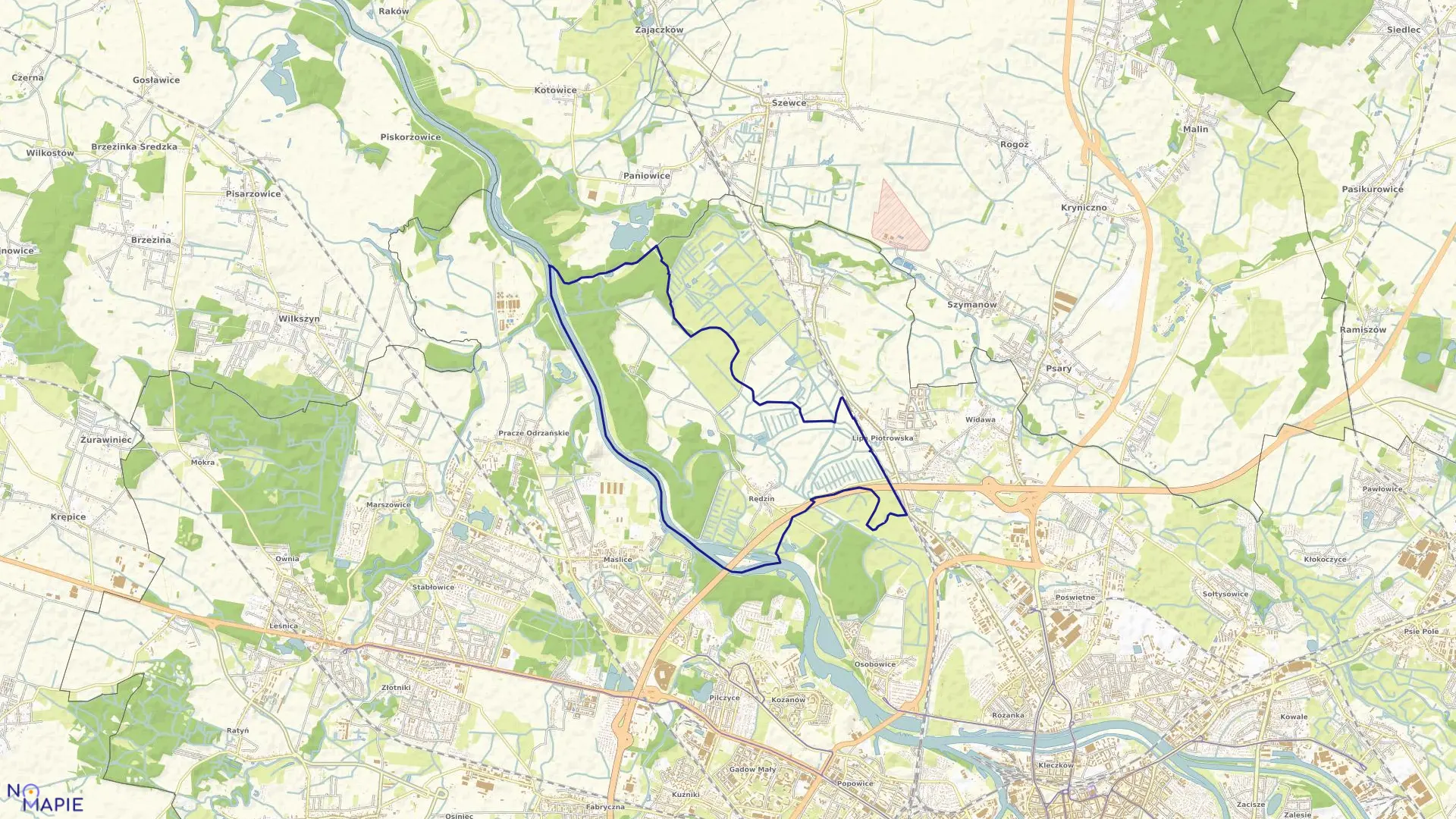 Mapa obrębu Rędzin w mieście Wrocław