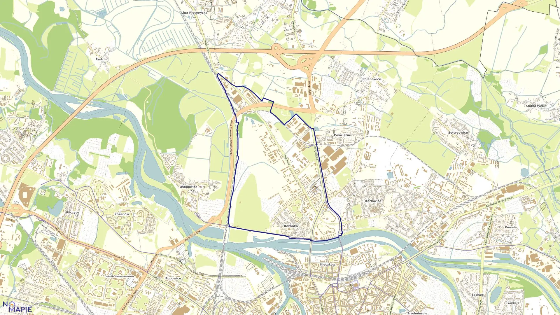 Mapa obrębu Różanka w mieście Wrocław