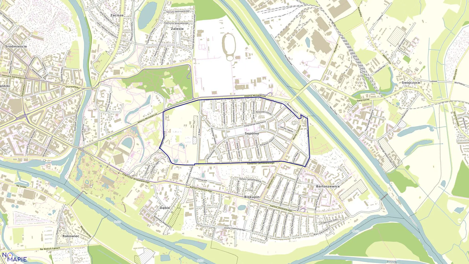 Mapa obrębu Sępolno w mieście Wrocław