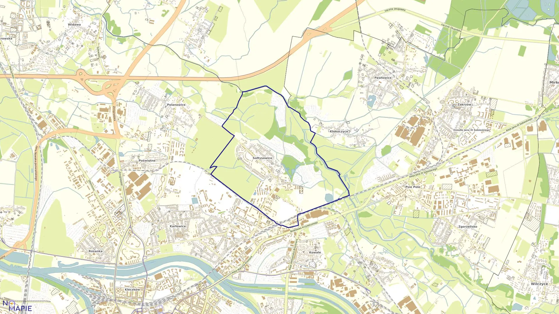 Mapa obrębu Sołtysowice w mieście Wrocław