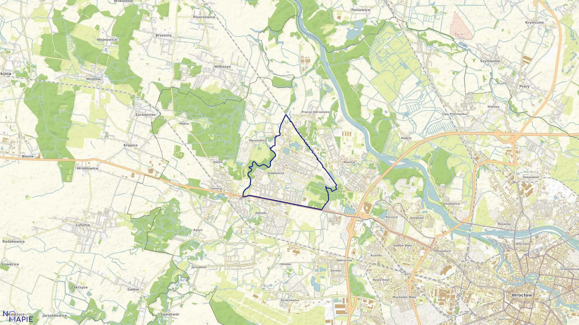 Mapa obrębu Stabłowice w mieście Wrocław