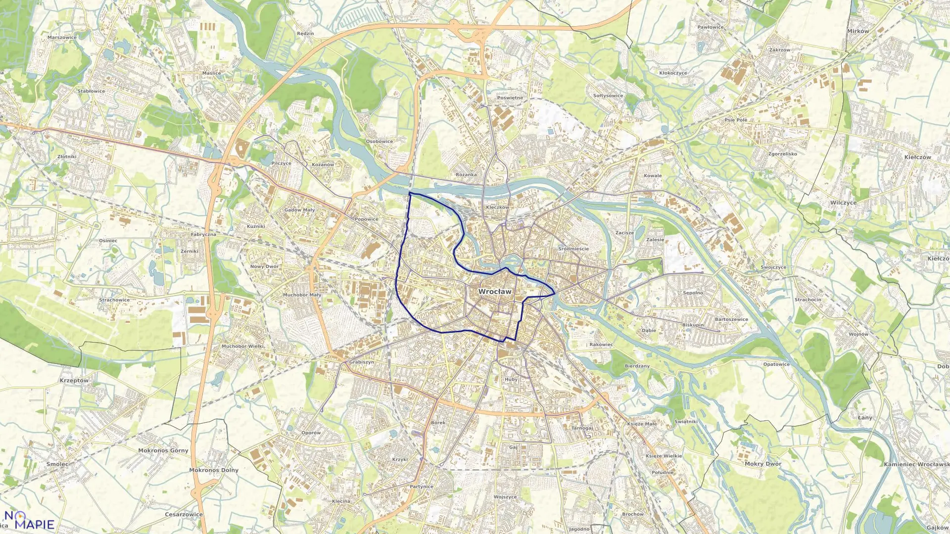 Mapa obrębu Stare Miasto w mieście Wrocław