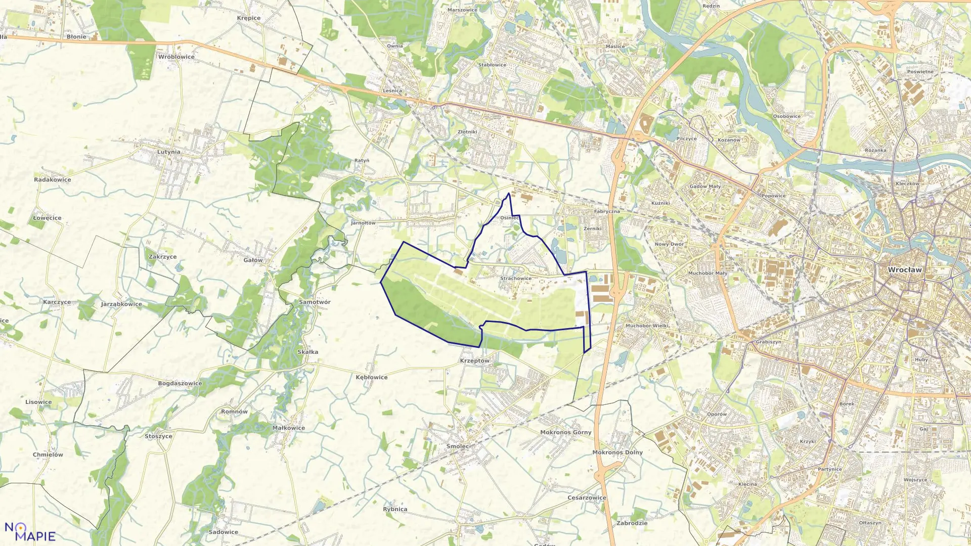 Mapa obrębu Strachowice w mieście Wrocław