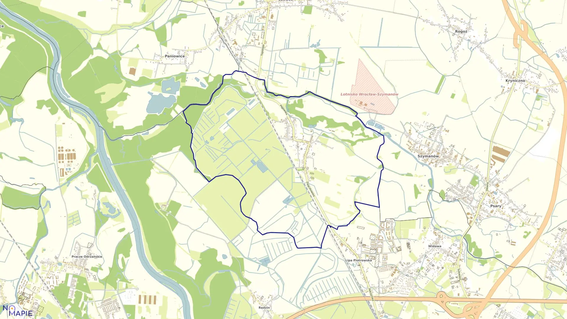 Mapa obrębu Świniary w mieście Wrocław