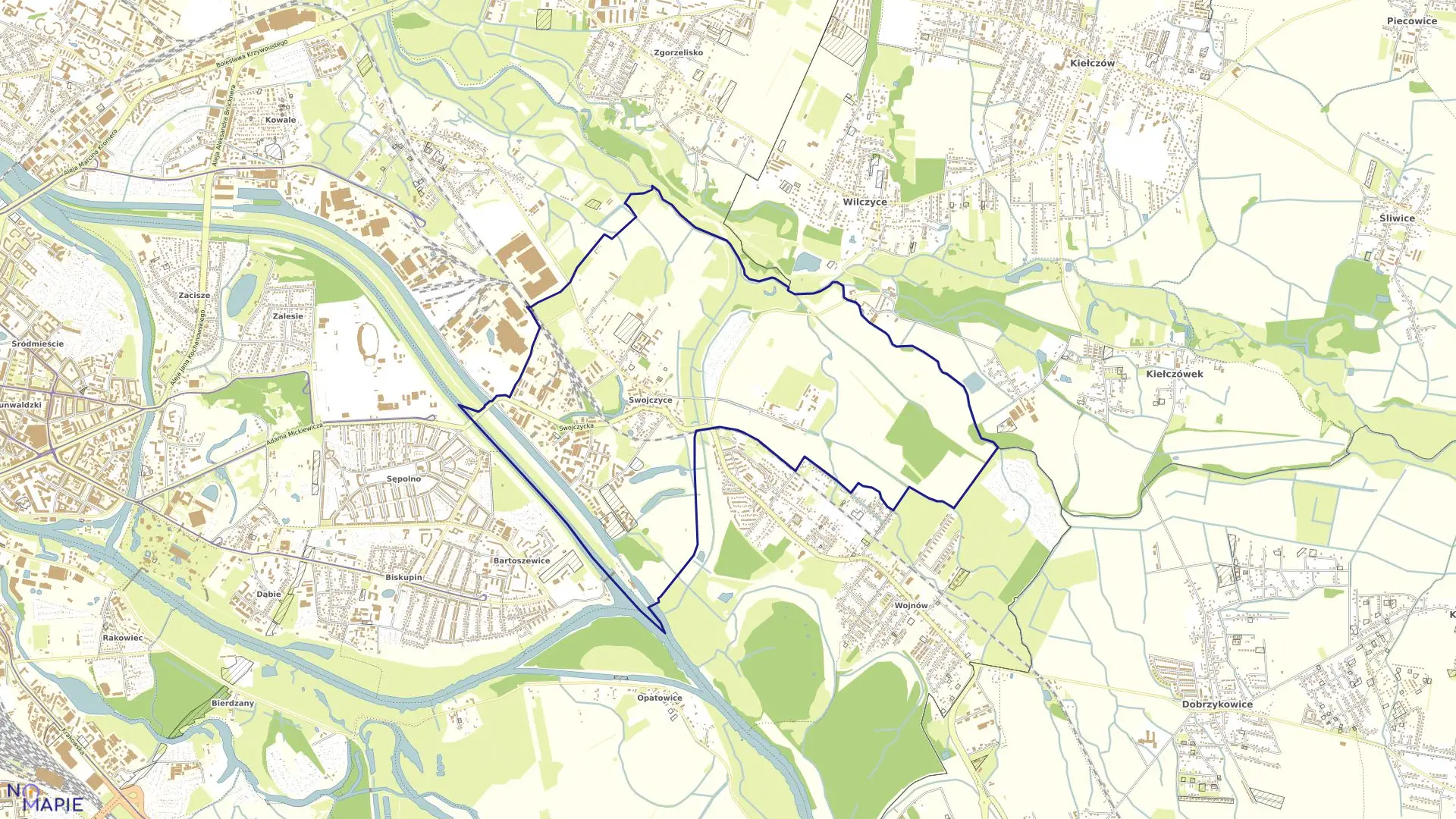 Mapa obrębu Swojczyce w mieście Wrocław