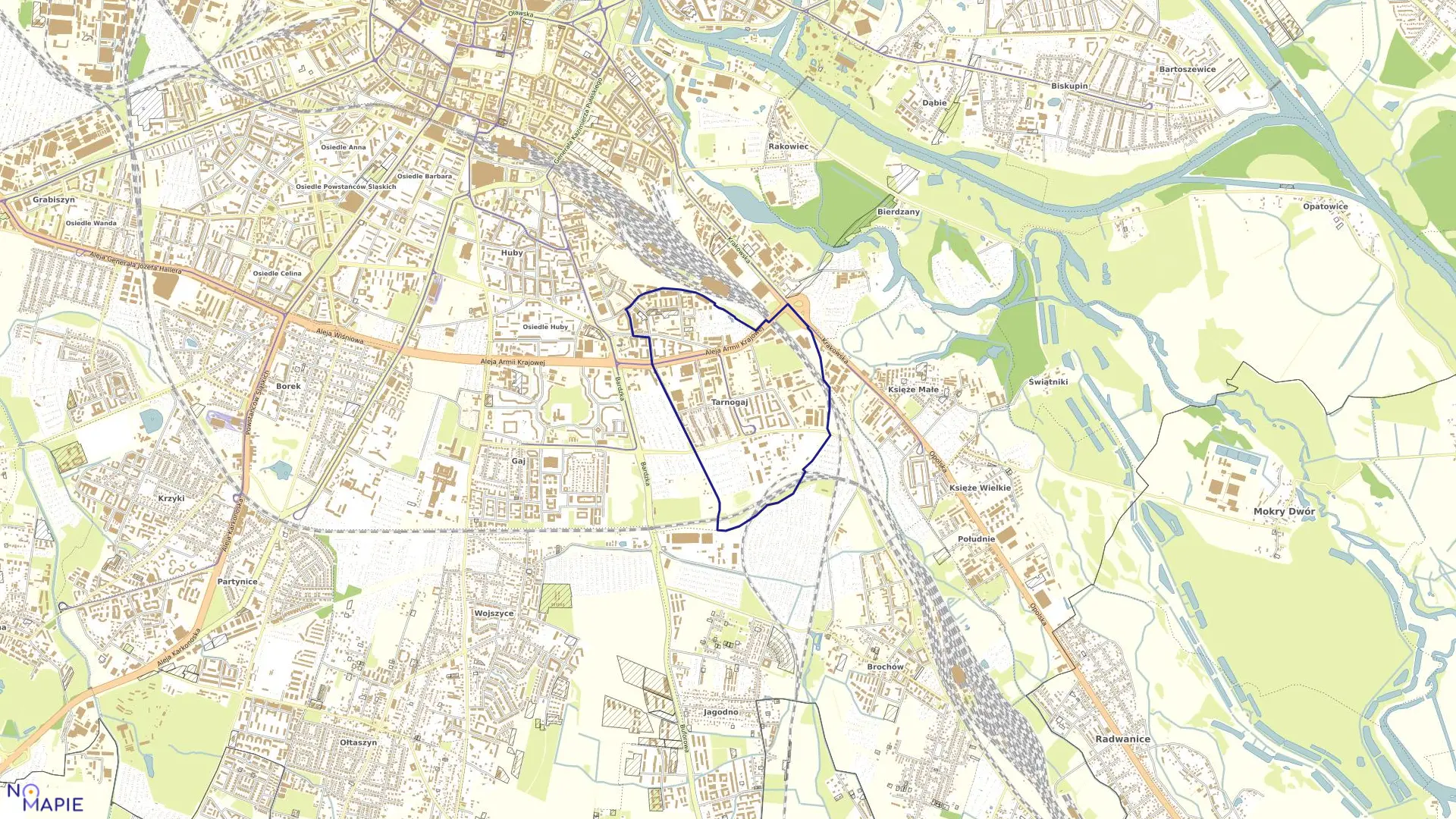 Mapa obrębu Tarnogaj w mieście Wrocław