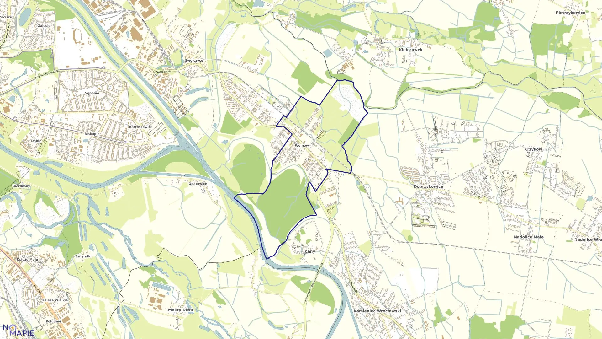 Mapa obrębu Wojnów w mieście Wrocław