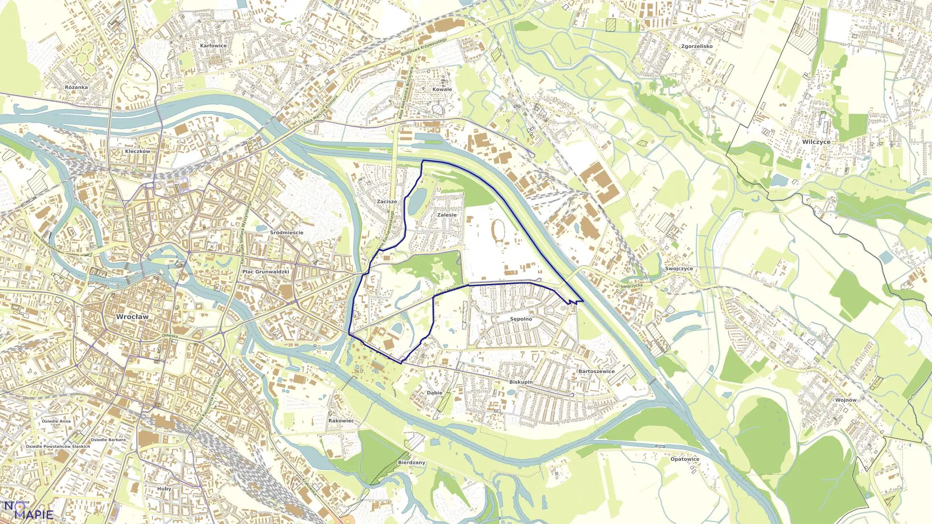 Mapa obrębu Zalesie w mieście Wrocław