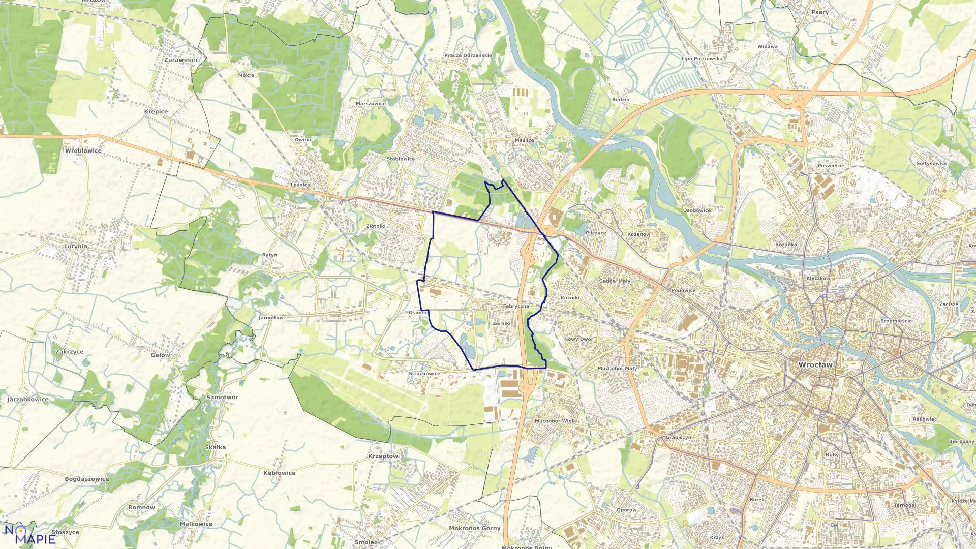 Mapa obrębu Żerniki w mieście Wrocław